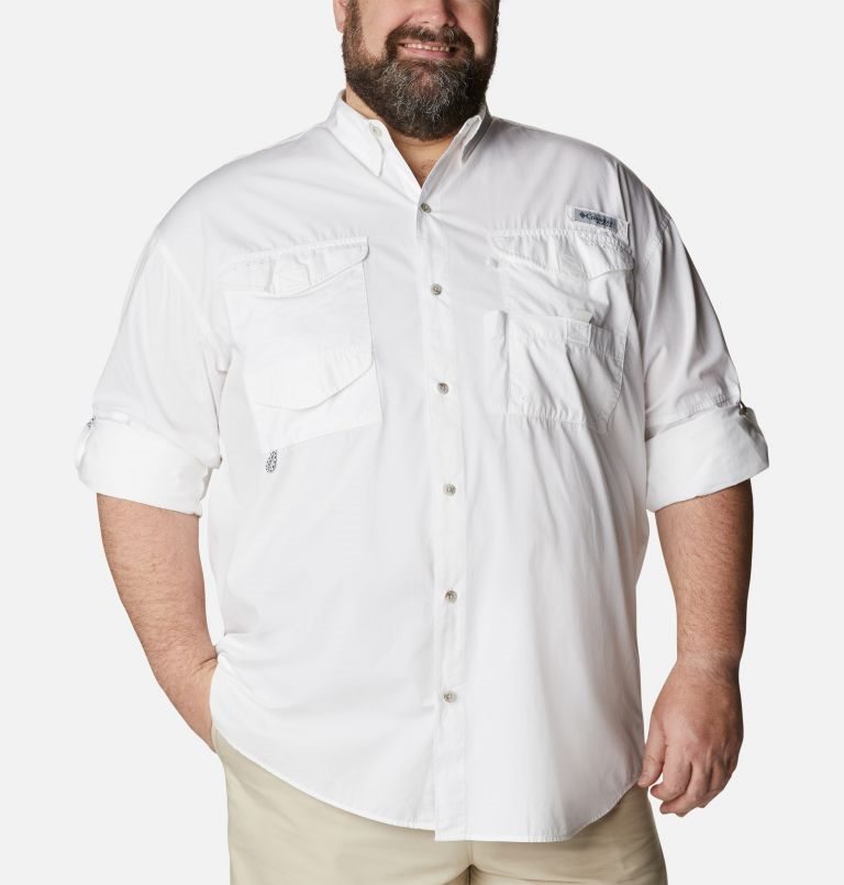 Men's Columbia PFG Bonehead Long Sleeve Shirts White | Plus Size CA-H053C